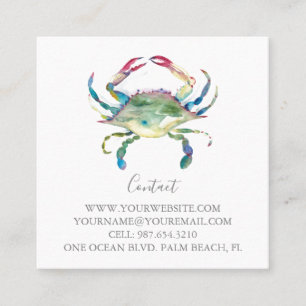 Carte De Visite Carré Crabe d'aquarelle tropicale