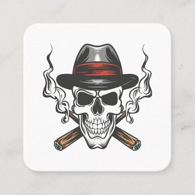 Carte De Visite Carré Crâne de gangster avec casquette fedora (Devant)