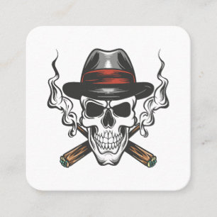 Carte De Visite Carré Crâne de gangster avec chapeau fedora