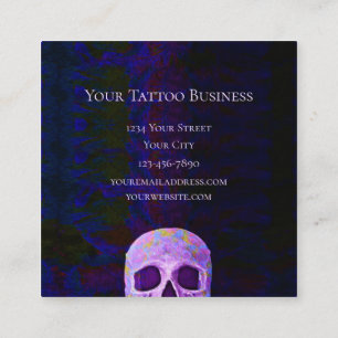Carte De Visite Carré Crâne gothique Visage bleu violet Cool tatouage Sh