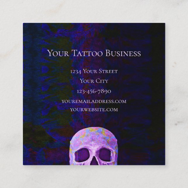 Carte De Visite Carré Crâne gothique Visage bleu violet Cool tatouage Sh (Dos)