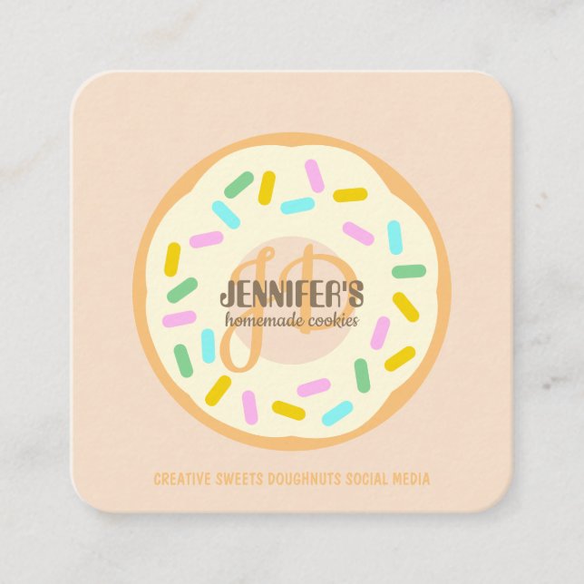 Carte De Visite Carré Cream Blush Baked Creative Cookies Doughnut (Devant)