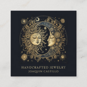Carte De Visite Carré Créateur de bijoux Céleste Gold Black Sun Moon