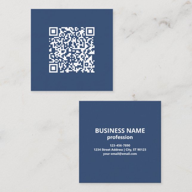 Carte De Visite Carré Créer un code QR analysable | Bleu de marine (Devant / Derrière)