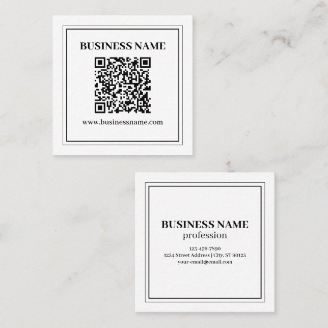 Carte De Visite Carré Créer un code QR scannable | Noir & Blanc (Devant / Derrière)