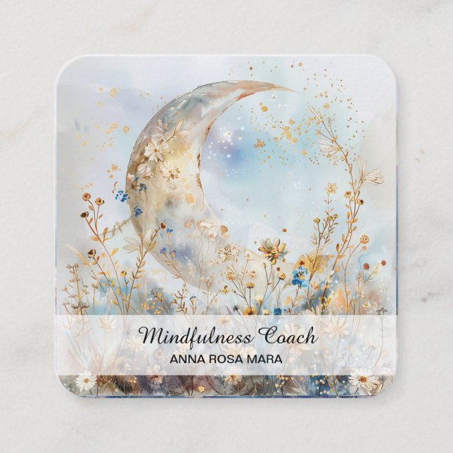 Carte De Visite Carré *~* Crescent Moon Flowers QR Floral AP70 Ethereal (Devant)