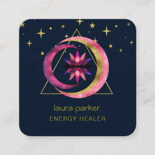 Carte De Visite Carré Crescent Moon Mystic Lotus Flower Healing Energy