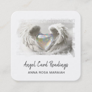 Carte De Visite Carré *~* Cristal Opal Coeur QR Ange ailes AP78 Argent