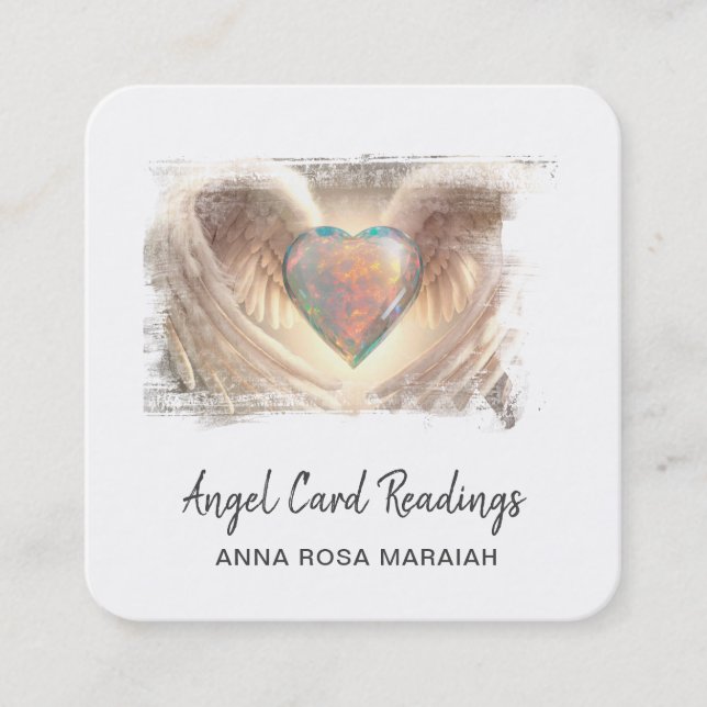 Carte De Visite Carré *~* Cristal Opal Coeur QR Angel ailes AP78 Chaleur (Devant)