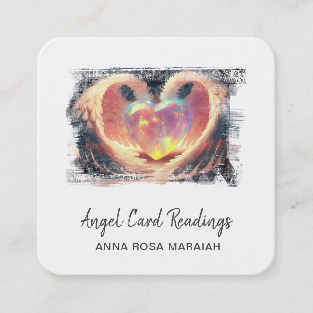 Carte De Visite Carré *~* Cristal Opal Coeur QR Angel ailes AP78 Glow (Devant)