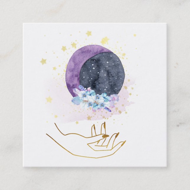 Carte De Visite Carré *~* Cristaux de mains Lune Cosmos Sky Stars (Devant)