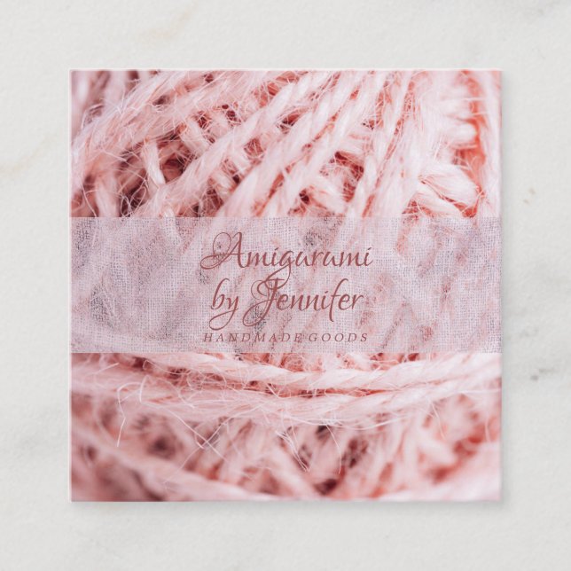 Carte De Visite Carré Crochet rose Fil d'Amigurumi (Devant)
