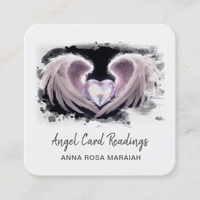 Carte De Visite Carré *~* Crystal Opal Heart QR Angel ailes AP78 (Devant)