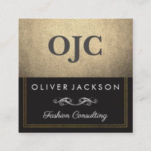 Carte De Visite Carré Cuir or exquis avec travail double ligne