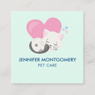 Carte De Visite Carré Cuisine Blanc Kitty Chat Dormir