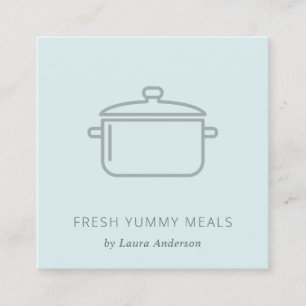 CARTE DE VISITE CARRÉ CUISINE EN CHEF DE REPAS MINIMAL DOUCE BLEU GRIS