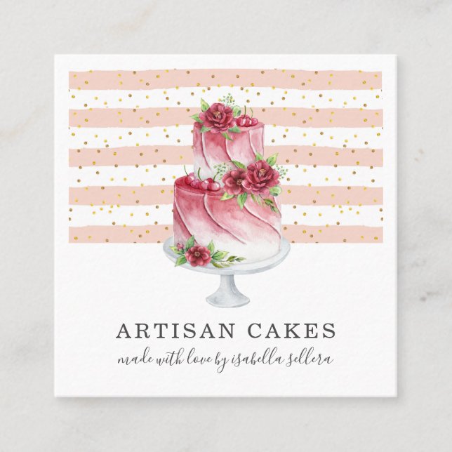 Carte De Visite Carré Cuisine pâtissière Chef Aquarelle (Devant)