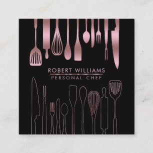Carte De Visite Carré Cuisine Rose Gold Chef Outils Parties scintillant 