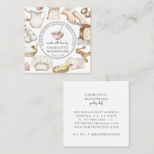 Carte De Visite Carré Cuisinier Pâtissier Aquarelle