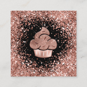 Carte De Visite Carré Cupcake Bakery Pastry Chef Glitter Drips Rose Gold