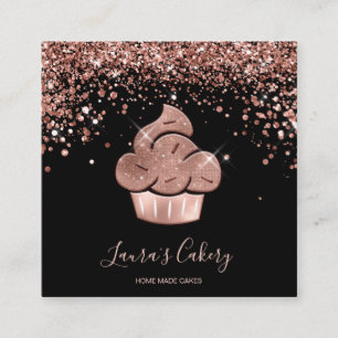 Carte De Visite Carré Cupcake Bakery Pastry Chef Glitter Drips Rose Gold