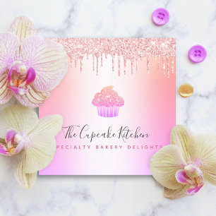 Carte De Visite Carré Cupcake boulangerie Chef Pink Rainbow Rose Parties