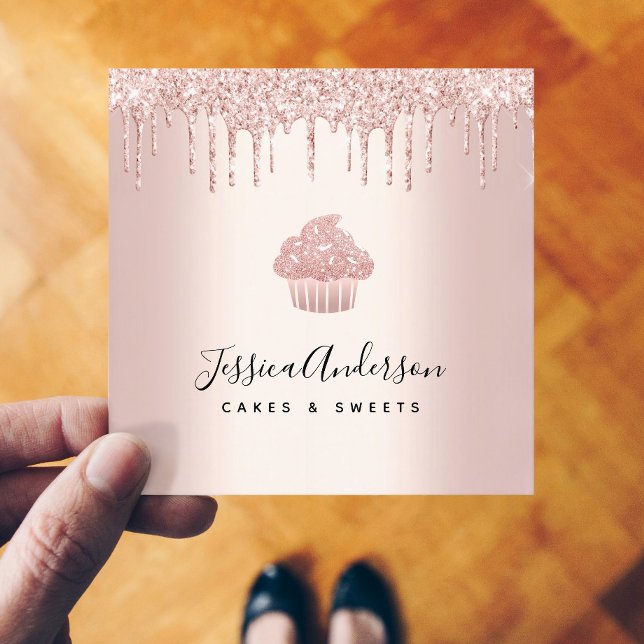Carte De Visite Carré Cupcake Boulangerie Pâtisserie Chef Rose Gold Part (Créateur téléchargé)