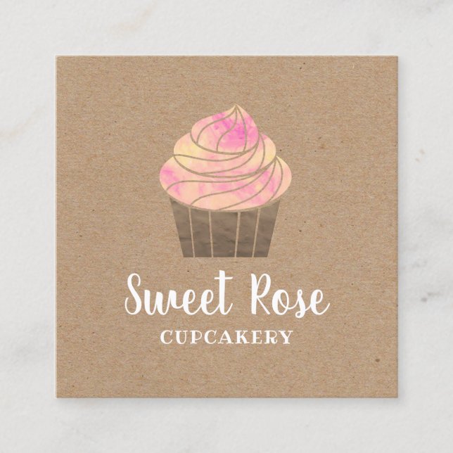Carte De Visite Carré Cupcake Boulangerie Pâtisserie Cupcakerie Rustique (Devant)