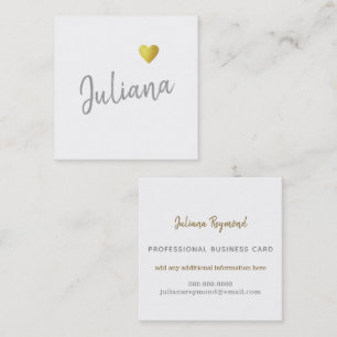 Carte De Visite Carré cursive main feminine love heart on white