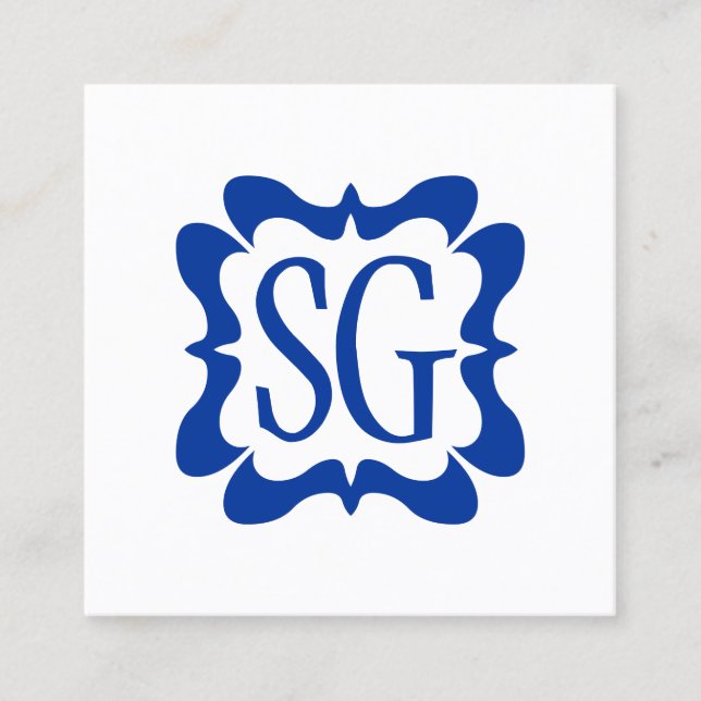 Carte De Visite Carré Curvy Box 02 - Initiales - bleu marine (Devant)