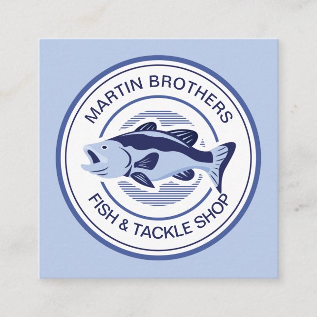 Carte De Visite Carré Custom Fish TackShop Blue Bass Fisherman Store (Devant)