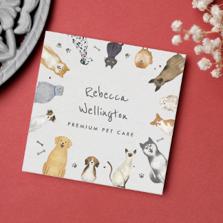 Carte De Visite Carré Cute Aquarelle Animaux Chiens Chats Chien Assier M