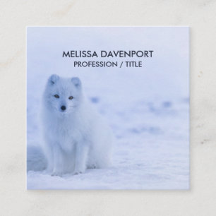 Carte De Visite Carré Cute Arctic Fox sur Snowy Winter Arrière - plan
