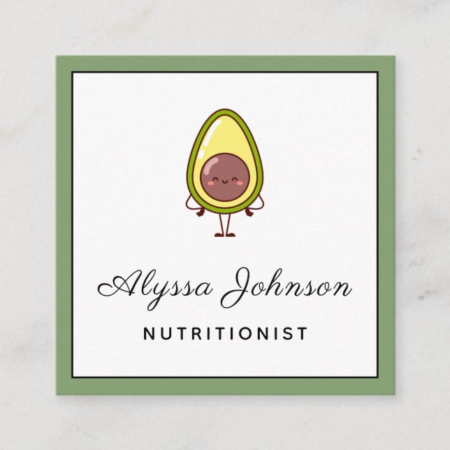 Carte De Visite Carré Cute Avocado Kawaii Alimentation nutritionniste ré (Devant)