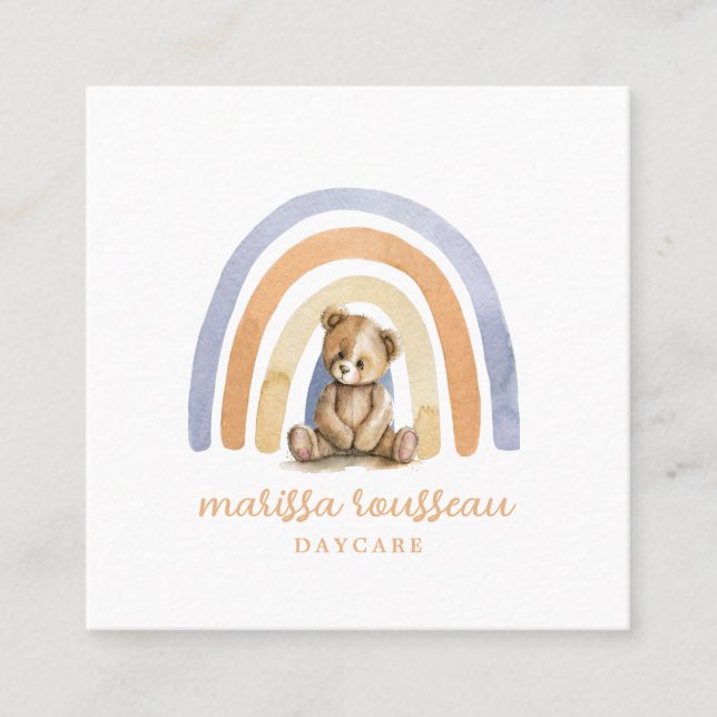 Carte De Visite Carré Cute Boho Rainbow Garderie Babysitter Garderie (Devant)