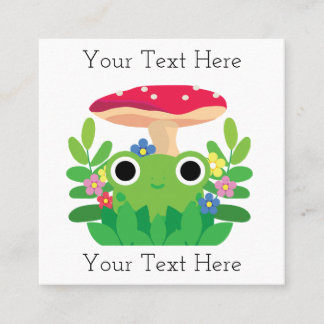Carte De Visite Carré Cute Cottagecore Frog avec Sticker Vinyl Champigno