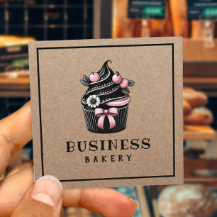 Carte De Visite Carré Cute Cupcake boulangerie artisanale Rustique Kraft