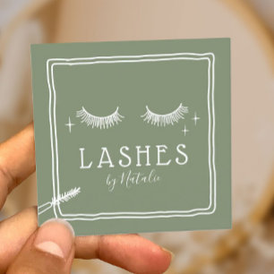 Carte De Visite Carré Cute Eyelash Maquillage Artiste Sage Green Salon d