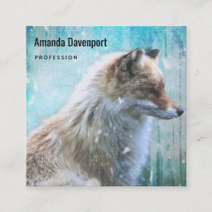 Carte De Visite Carré Cute Furry Fox sur Blue Grunge Arrière - plan