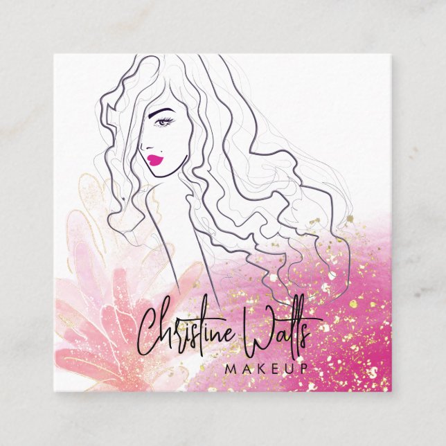 Carte De Visite Carré Cute Girl Blush Rose Sparkly Parties scintillant m (Devant)