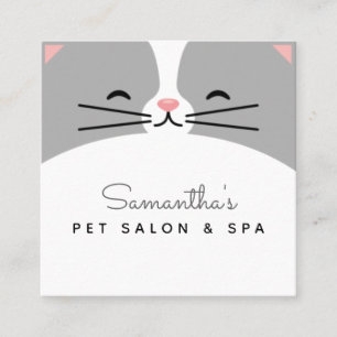 Carte De Visite Carré Cute Grey Chat Kitten Visage Animaux Salon & Spa A