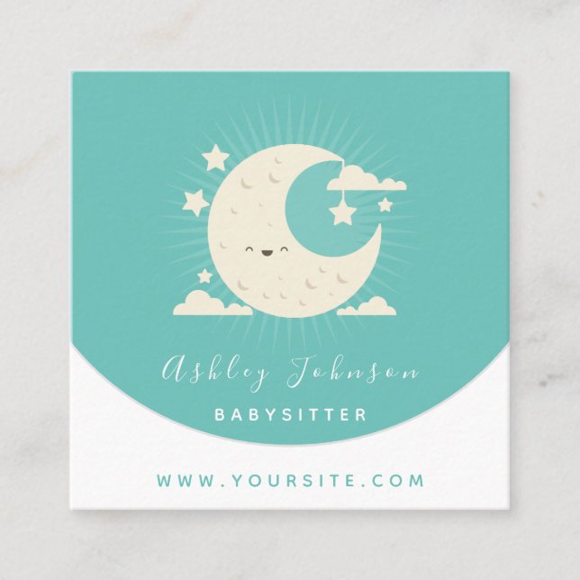 Carte De Visite Carré Cute Kawaii Moon Babysitter Garde d'enfants Médias (Devant)