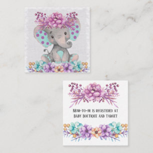Carte De Visite Carré Cute Paint Cute Elephant et Florals Baby Registry