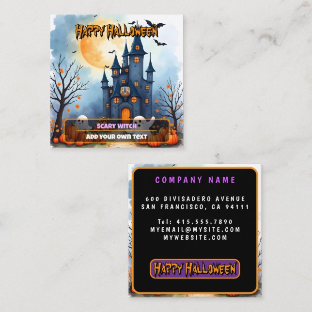 Carte De Visite Carré Cute Trendy Halloween Spooky Collection (Devant / Derrière)