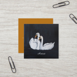 Carte De Visite Carré Cygnes la nuit Peinture d'Alfred Fox