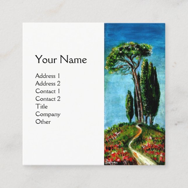 CARTE DE VISITE CARRÉ CYPRÈS ET PINS MÉDITERRANIEN EN TOSCANE (Devant)