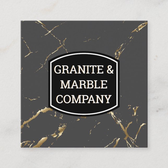 Carte De Visite Carré dalle marbrée | Granite | Arrière - plan Gold Text (Devant)
