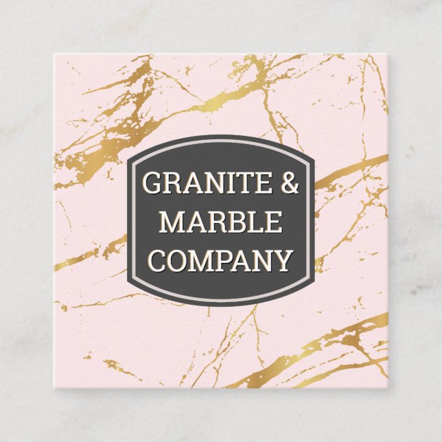 Carte De Visite Carré dalle marbrée | Granite | Arrière - plan rose or (Devant)
