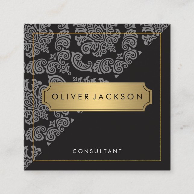 Carte De Visite Carré Damask Black Gold Executive (Devant)