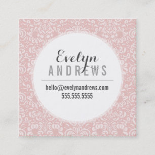 Carte De Visite Carré DAMASK SIMPLE SPOT motif cool rose pâle gris
